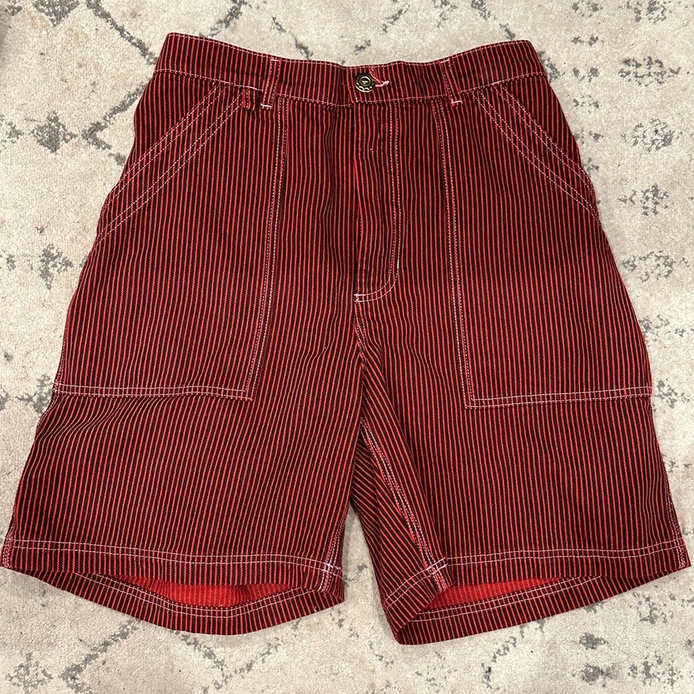 Big Bud Press Mustang Red carpenter shorts railroad stripe. Size M  NWOT - Picture 5 of 8